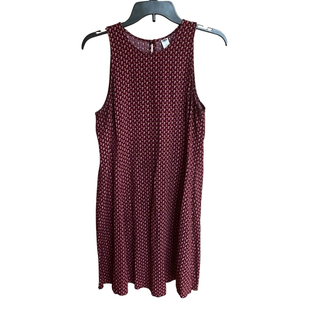 Old Navy Sleeveless Burgundy Floral Patterned Sun Dress Size Small Tall